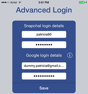 enter snapchat credentials in the Snap-Hack app