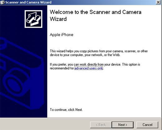 Asistentede Windows XP para Cámara y  Escáner
