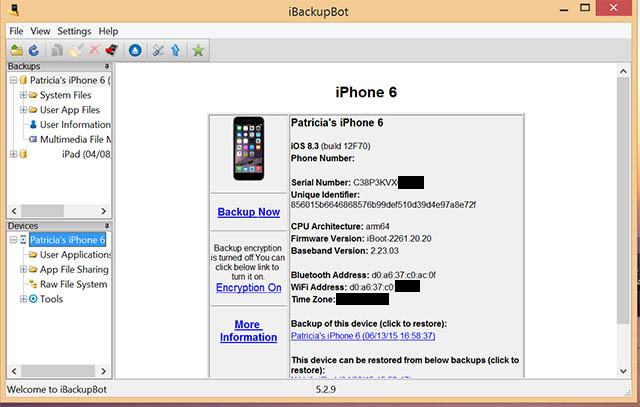 selecciona iPhone de la lista de dispositivos y haz click en el botón BackupNow