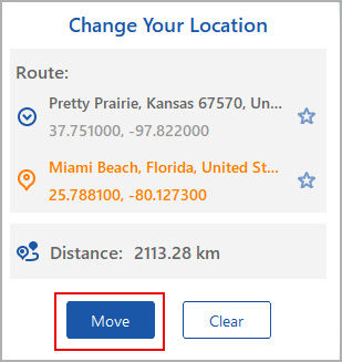 haga clic en el botón mover para comenzar a cambiar la ubicación en el iPhone