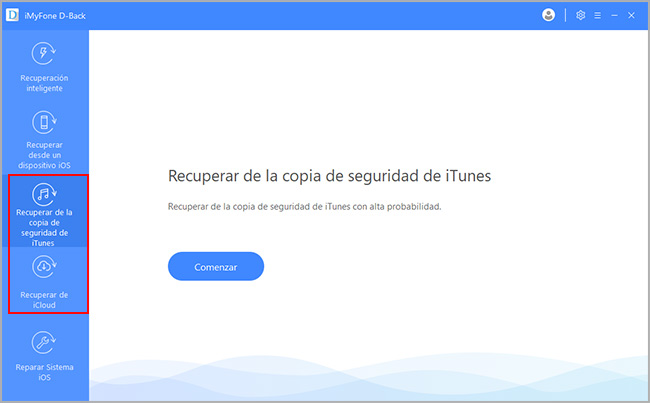 seleccione recuperar desde itunes o icloud backup