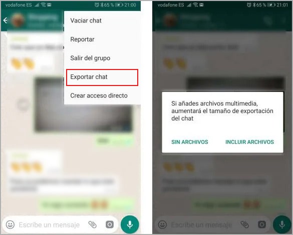 enviar chats de WhatsApp al correo electrónico