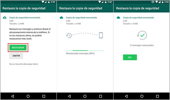 restaurar WhatsApp de Google Drive a Android