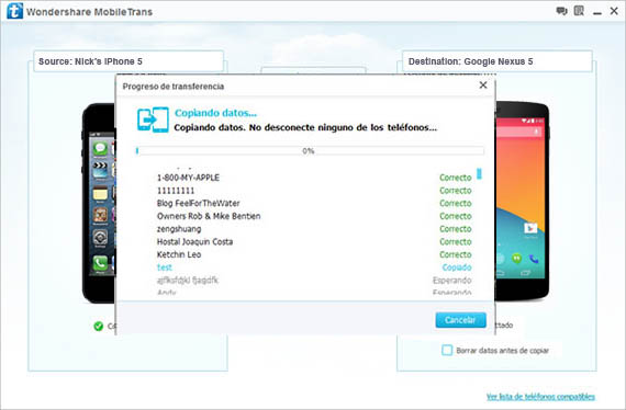 transferir o mover datos del iPhone a Google Nexus 5
